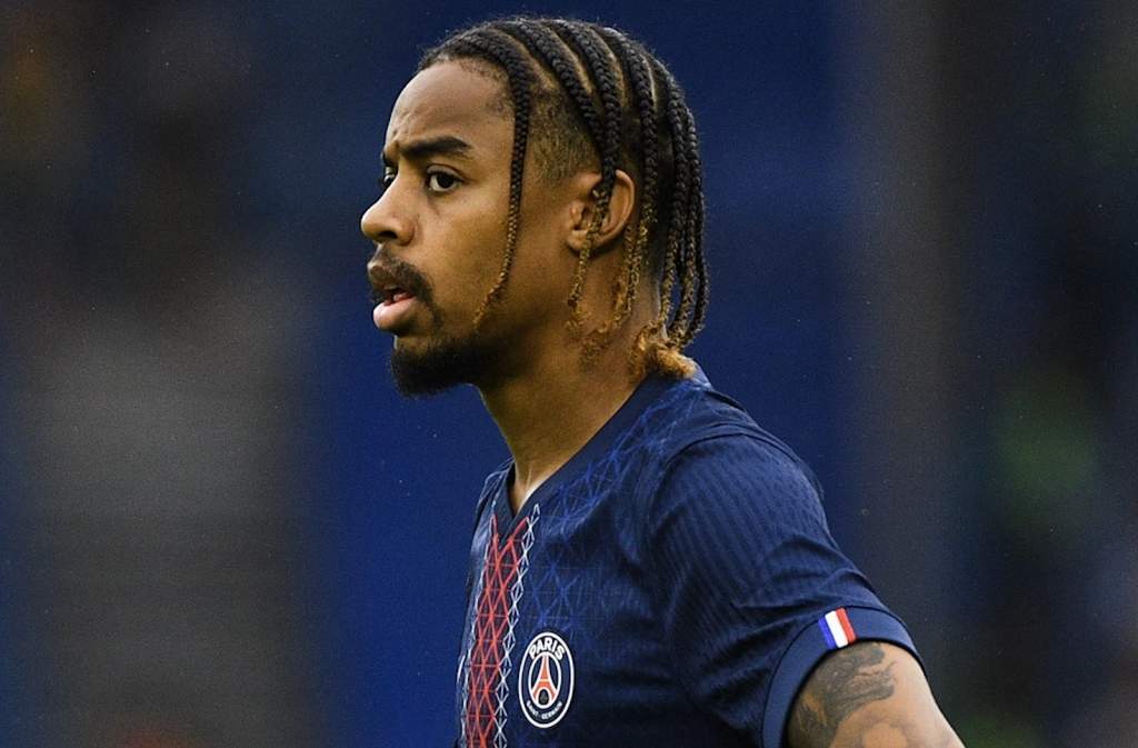 Paris Saint-Germain attacker Bradley Barcola looking thoughtful during a French Ligue 1 match